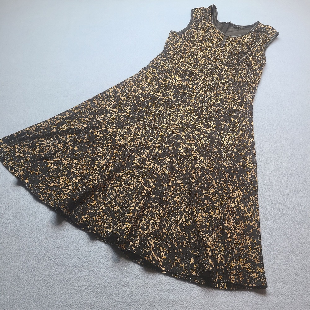 NIC+ZOE Fit and Flare Dress Womens S Black Gold Excellent Metallic Faux Leather